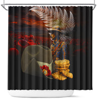Slouch Hat and Biscuits ANZAC Shower Curtain with Soldier Silver Fern LT03 Black - Polynesian Pride