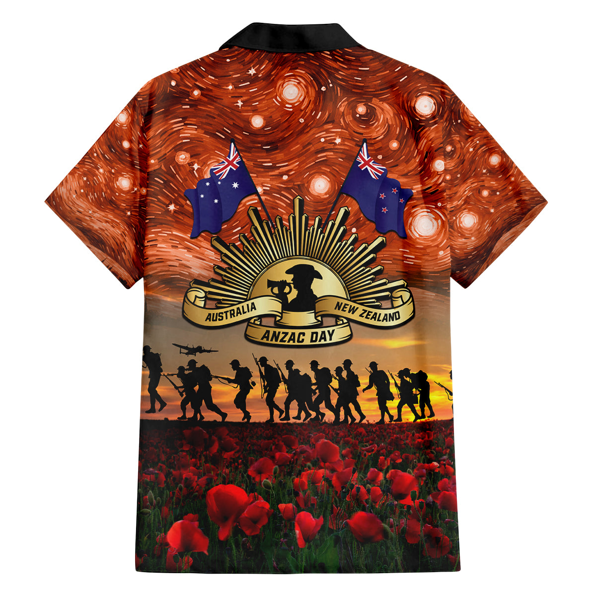 The Rising Sun Badge ANZAC Family Matching Puletasi and Hawaiian Shirt Last Post Field of Poppy Starry Night Style LT03 - Polynesian Pride