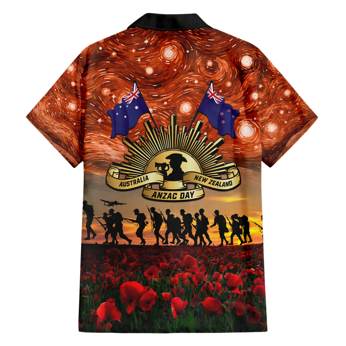 The Rising Sun Badge ANZAC Family Matching Short Sleeve Bodycon Dress and Hawaiian Shirt Last Post Field of Poppy Starry Night Style LT03 - Polynesian Pride