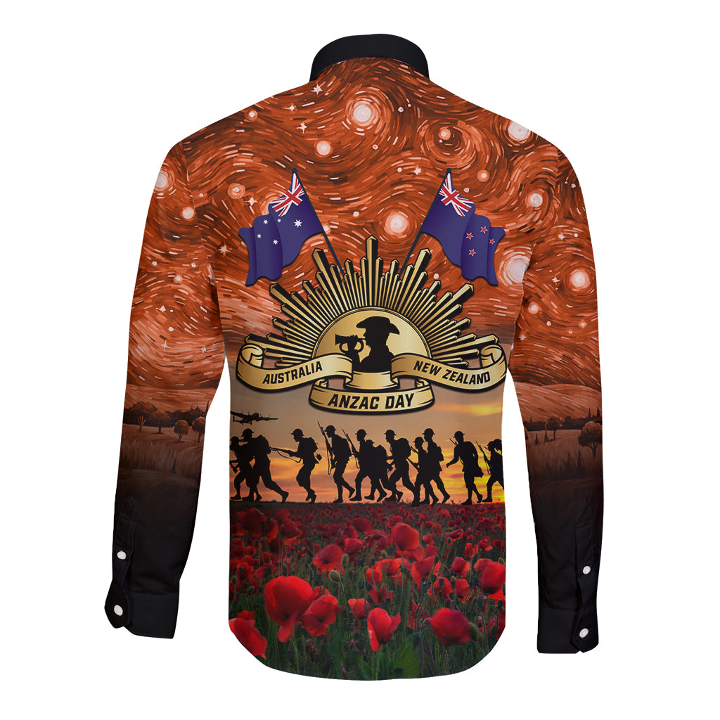 The Rising Sun Badge ANZAC Long Sleeve Button Shirt Last Post Field of Poppy Starry Night Style LT03 - Polynesian Pride