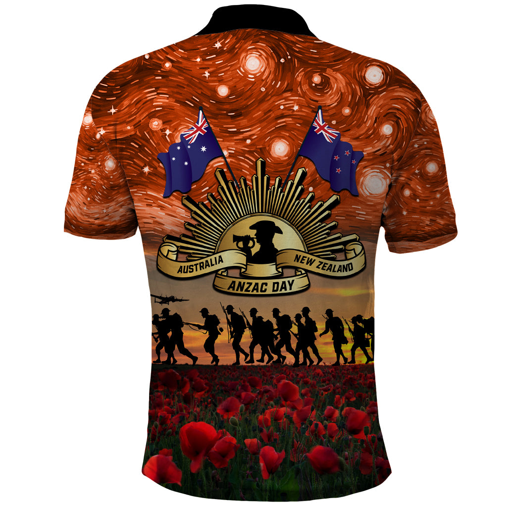 The Rising Sun Badge ANZAC Polo Shirt Last Post Field of Poppy Starry Night Style LT03 - Polynesian Pride