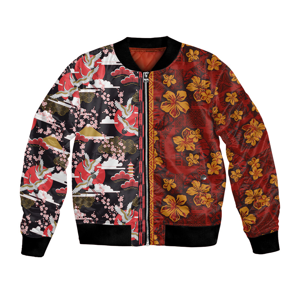 Pan-Pacific Festival Bomber Jacket Hawaiian Tribal and Japanese Pattern Together Culture