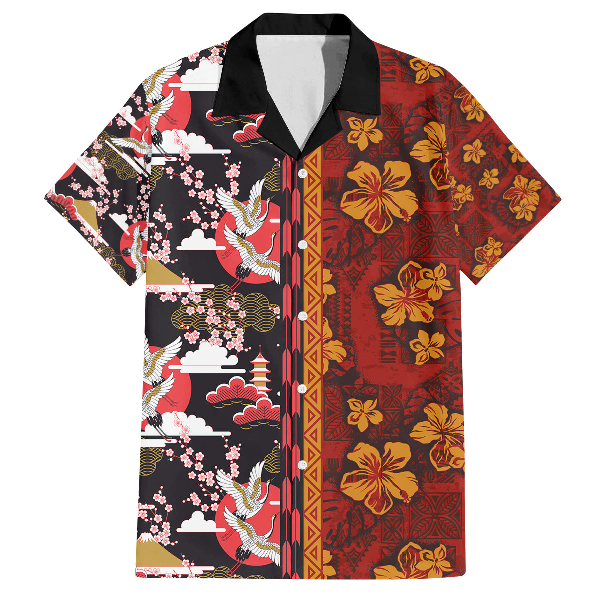 Pan-Pacific Festival Family Matching Puletasi and Hawaiian Shirt Hawaiian Tribal and Japanese Pattern Together Culture