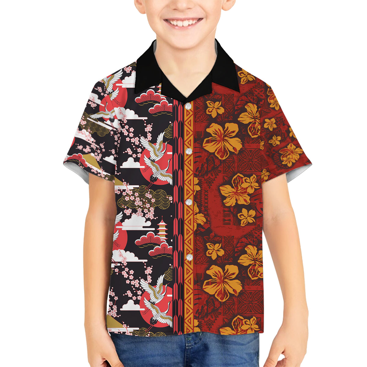 Pan-Pacific Festival Family Matching Summer Maxi Dress and Hawaiian Shirt Hawaiian Tribal and Japanese Pattern Together Culture