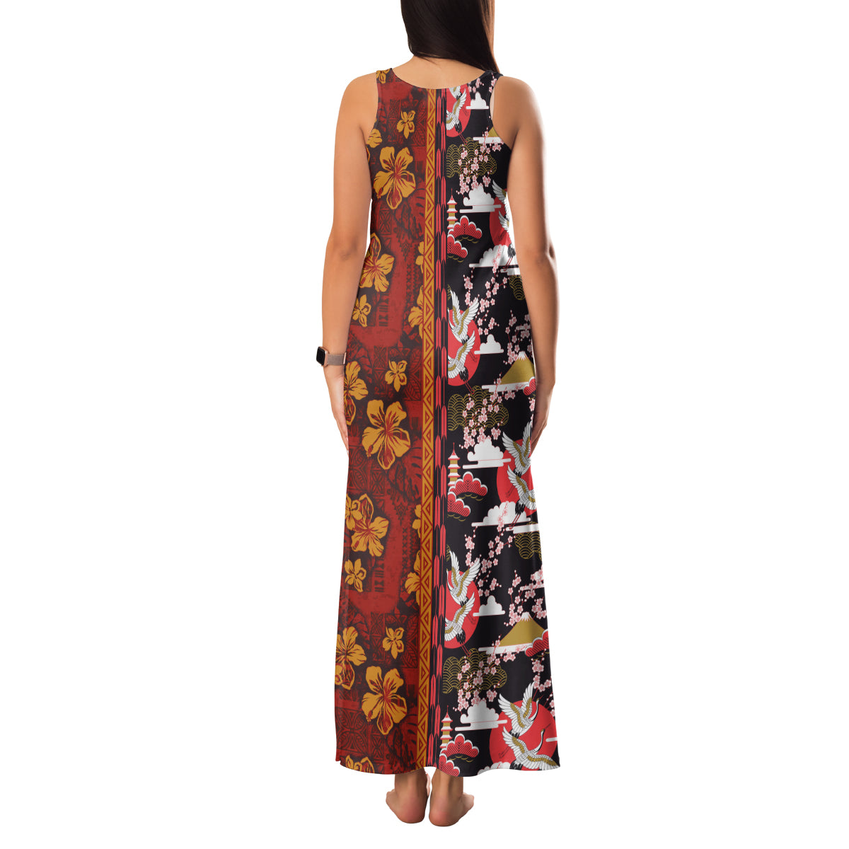 Pan-Pacific Festival Family Matching Tank Maxi Dress and Hawaiian Shirt Hawaiian Tribal and Japanese Pattern Together Culture