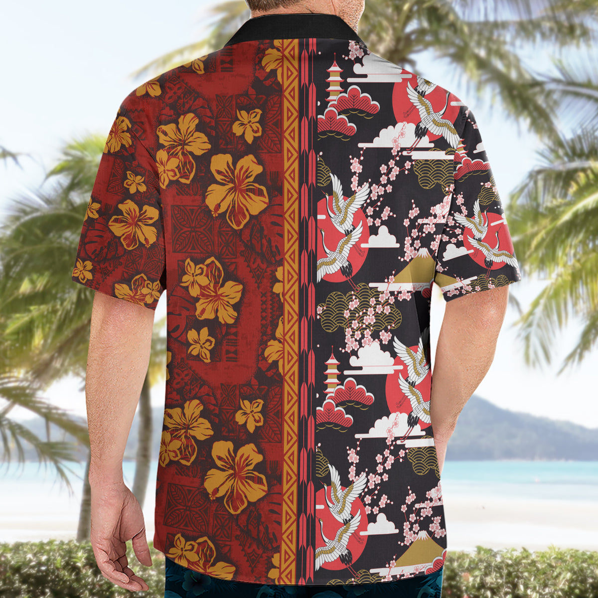 Pan-Pacific Festival Hawaiian Shirt Hawaiian Tribal and Japanese Pattern Together Culture