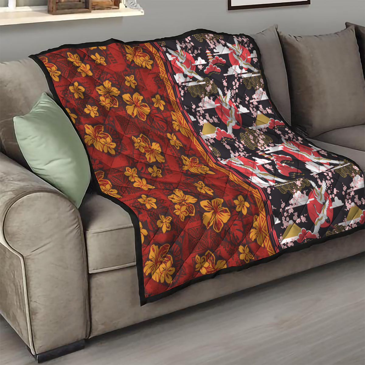 Pan-Pacific Festival Quilt Hawaiian Tribal and Japanese Pattern Together Culture