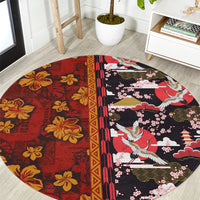Japanese Culture Hawaii Style Round Carpet Hawaiian Tribal and Japanese Pattern Together Culture LT03 Red - Polynesian Pride
