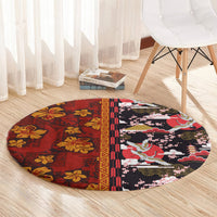 Japanese Culture Hawaii Style Round Carpet Hawaiian Tribal and Japanese Pattern Together Culture LT03 - Polynesian Pride