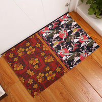 Japanese Culture Hawaii Style Rubber Doormat Hawaiian Tribal and Japanese Pattern Together Culture LT03 Red - Polynesian Pride