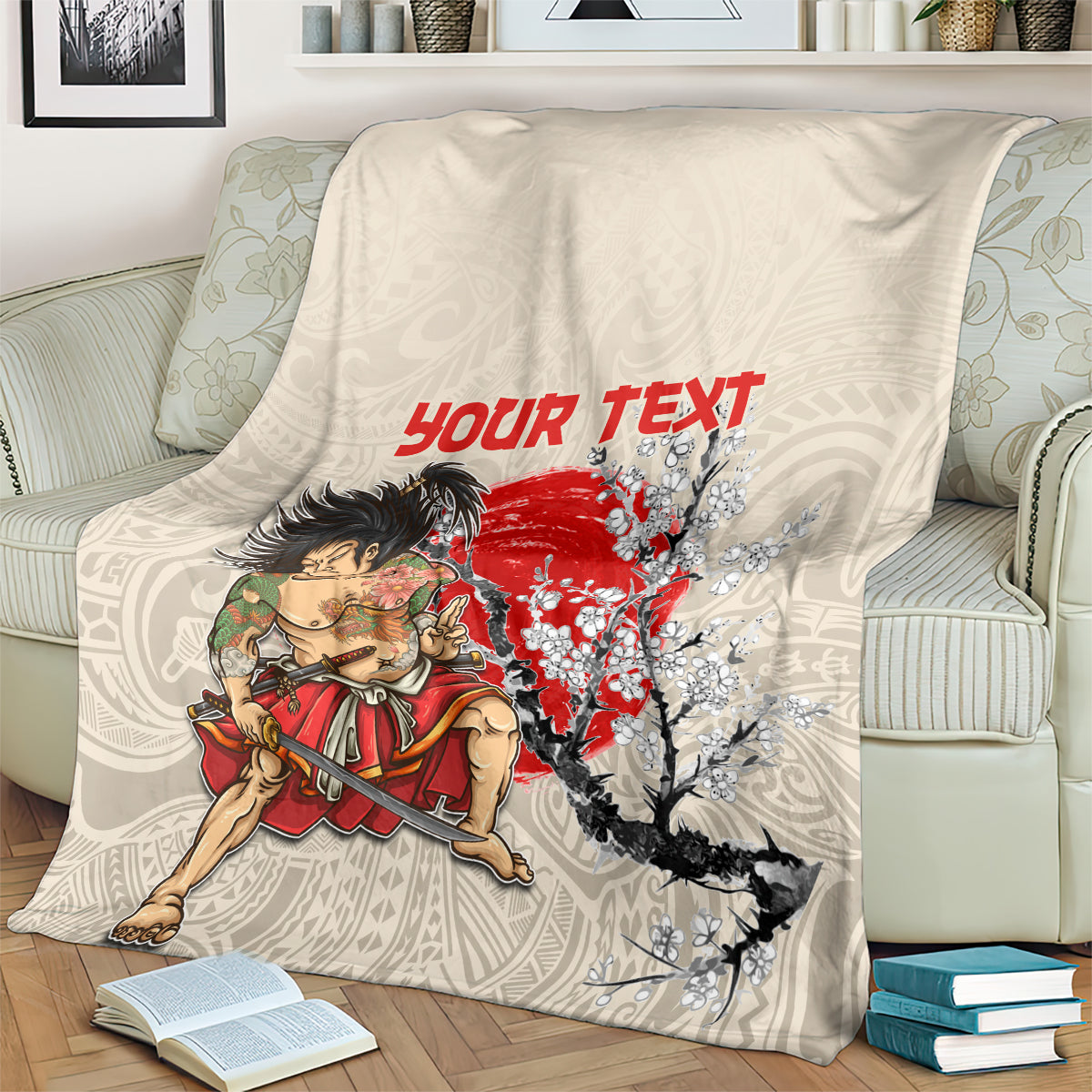 Personalised Pan-Pacific Festival Blanket Japanese Samurai with Hawaiian Pattern