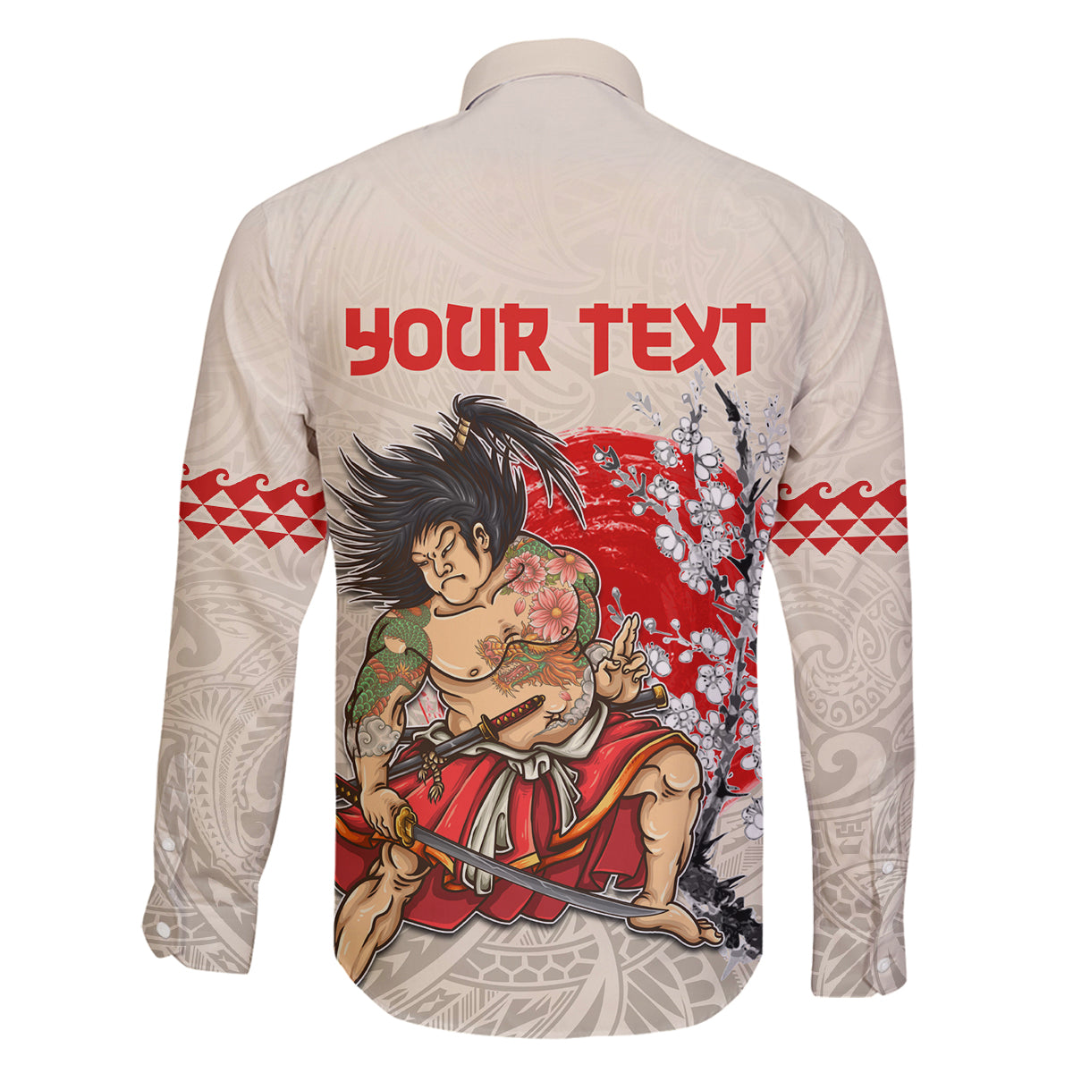 Personalised Pan-Pacific Festival Family Matching Off Shoulder Maxi Dress and Hawaiian Shirt Japanese Samurai with Hawaiian Pattern