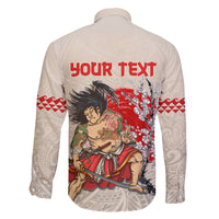 Personalised Pan-Pacific Festival Family Matching Off Shoulder Short Dress and Hawaiian Shirt Japanese Samurai with Hawaiian Pattern