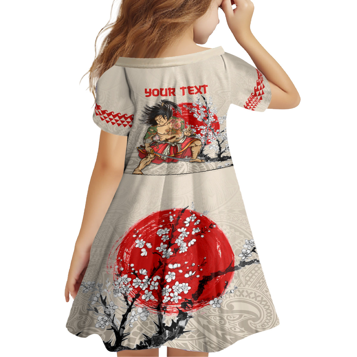 Personalised Japanese Culture Hawaii Style Kid Short Sleeve Dress Japanese Samurai with Hawaiian Pattern LT03 - Polynesian Pride
