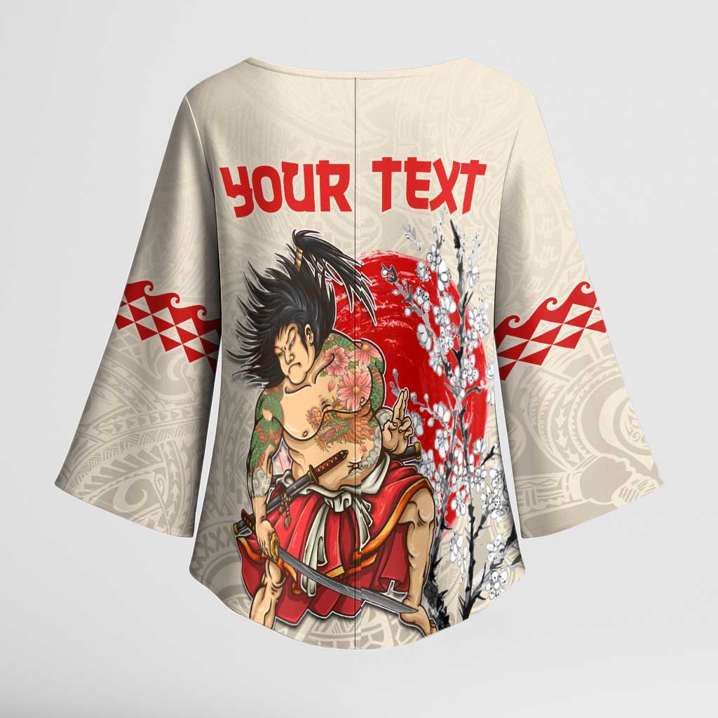 Personalised Japanese Culture Hawaii Style Kimono Sleeve Blouse Japanese Samurai with Hawaiian Pattern - Polynesian Pride