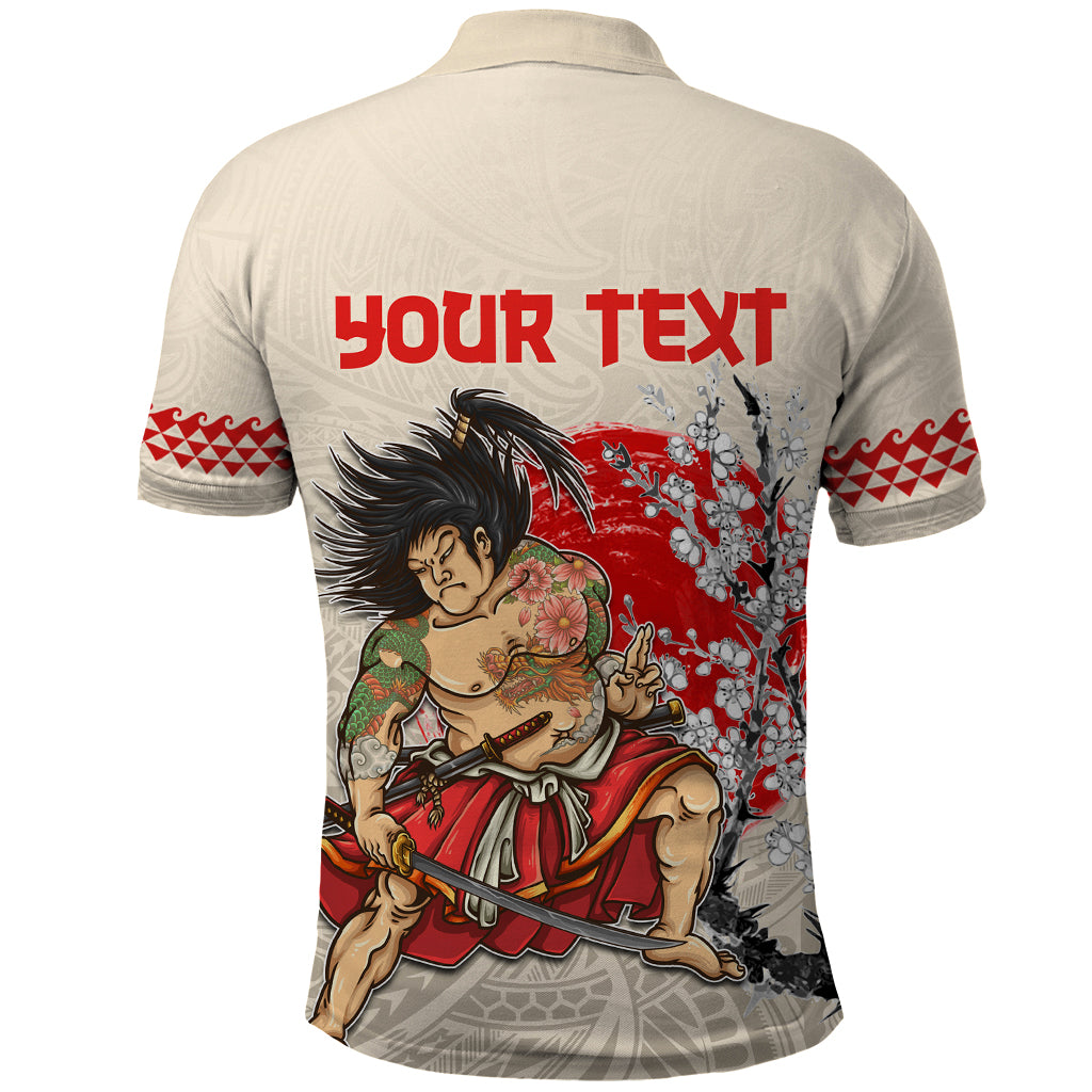 Personalised Pan-Pacific Festival Polo Shirt Japanese Samurai with Hawaiian Pattern