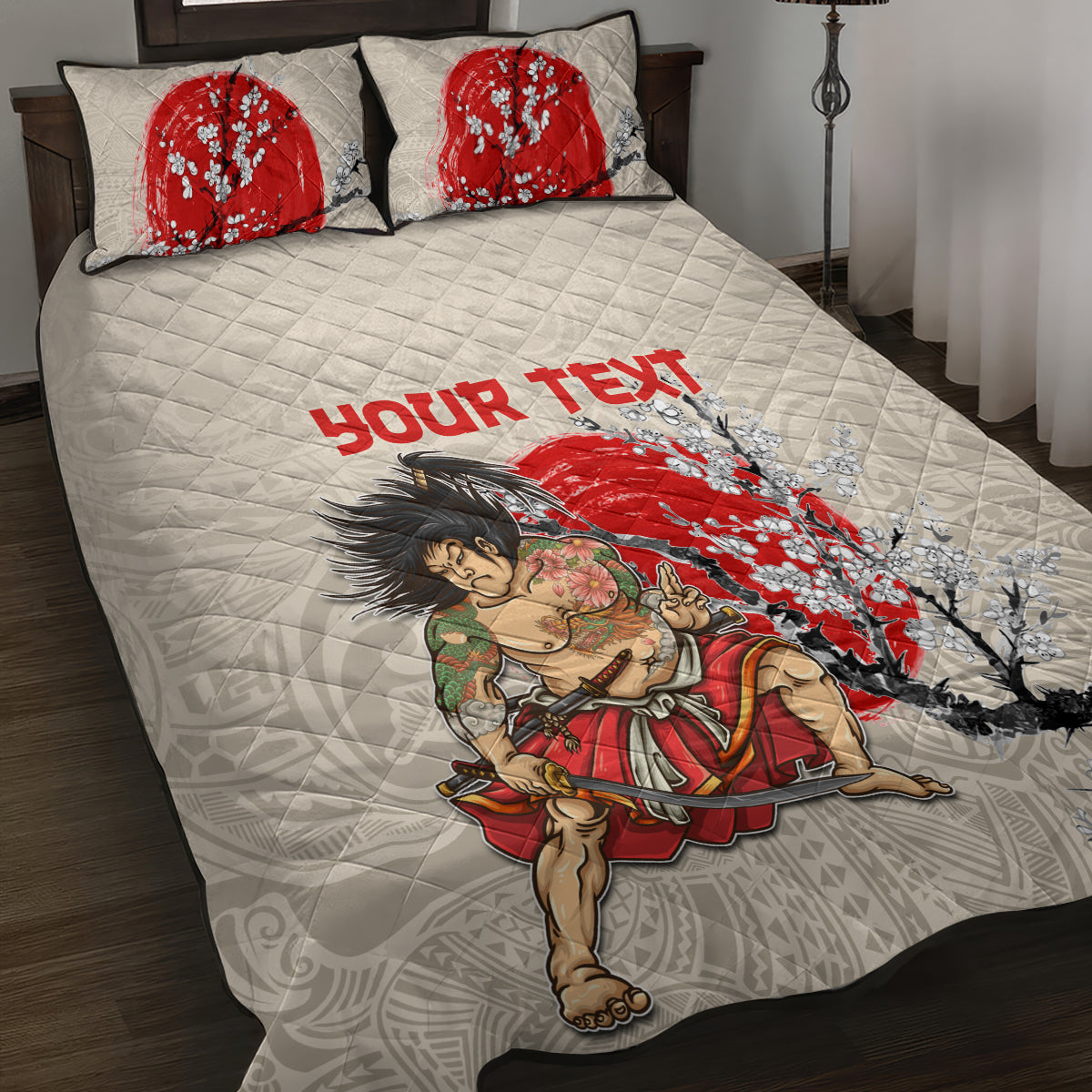 Personalised Pan-Pacific Festival Quilt Bed Set Japanese Samurai with Hawaiian Pattern