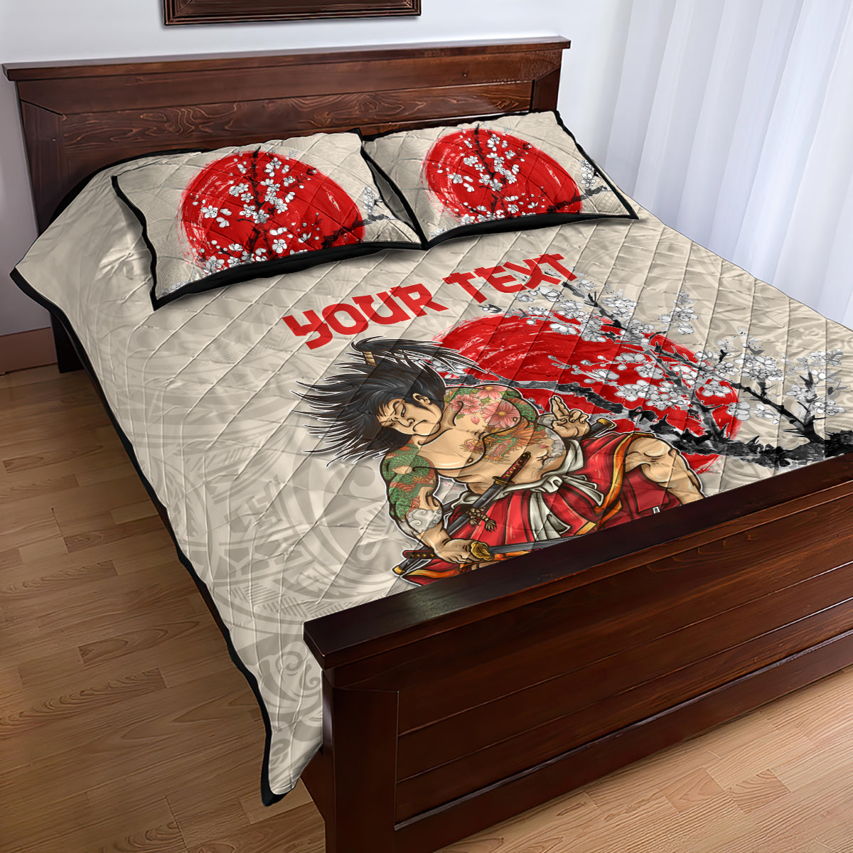 Personalised Pan-Pacific Festival Quilt Bed Set Japanese Samurai with Hawaiian Pattern