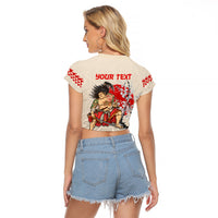 Personalised Pan-Pacific Festival Raglan Cropped T Shirt Japanese Samurai with Hawaiian Pattern