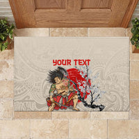 Personalised Pan-Pacific Festival Rubber Doormat Japanese Samurai with Hawaiian Pattern