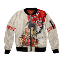 Personalised Pan-Pacific Festival Sleeve Zip Bomber Jacket Japanese Samurai with Hawaiian Pattern