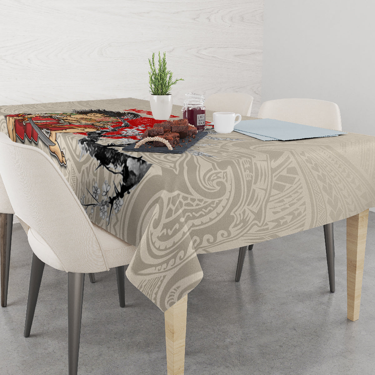 Personalised Pan-Pacific Festival Tablecloth Japanese Samurai with Hawaiian Pattern