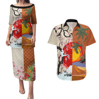 Pan-Pacific Festival Couples Matching Puletasi and Hawaiian Shirt Mauna Kea and Fuji Mountains