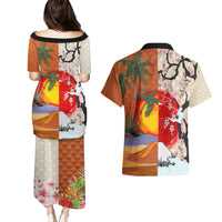 Pan-Pacific Festival Couples Matching Puletasi and Hawaiian Shirt Mauna Kea and Fuji Mountains