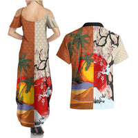 Pan-Pacific Festival Couples Matching Summer Maxi Dress and Hawaiian Shirt Mauna Kea and Fuji Mountains