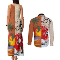 Pan-Pacific Festival Couples Matching Tank Maxi Dress and Long Sleeve Button Shirt Mauna Kea and Fuji Mountains