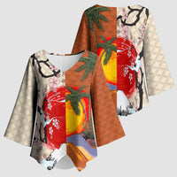 Japanese Culture Hawaii Style Kimono Sleeve Blouse Mauna Kea and Fuji Mountains - Polynesian Pride