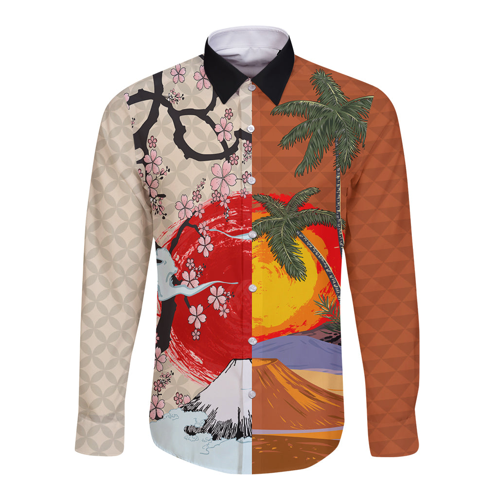 Pan-Pacific Festival Long Sleeve Button Shirt Mauna Kea and Fuji Mountains