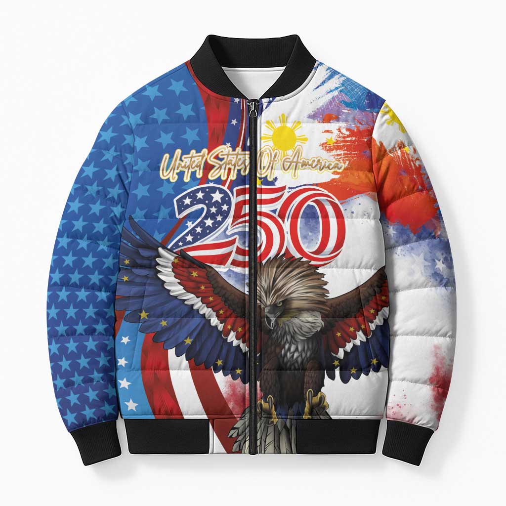 Philippines and United States Semiquincentennial Bomber Puffer Jacket Eagle and National Flag Style