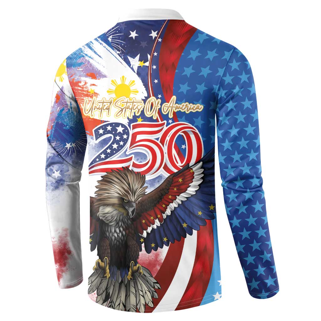 Philippines and United States Semiquincentennial Button Sweatshirt Eagle and National Flag Style