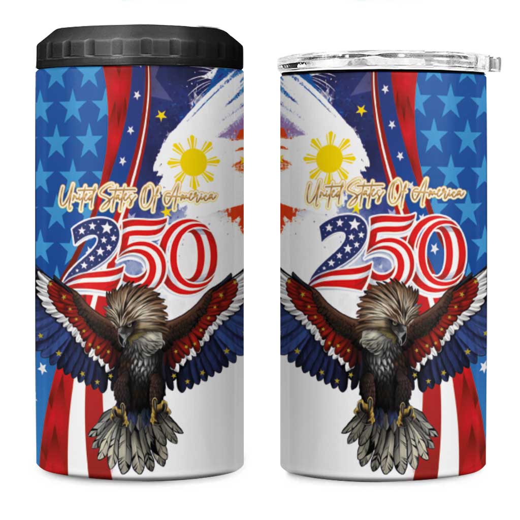 Philippines and United States Semiquincentennial 4 in 1 Can Cooler Tumbler Eagle and National Flag Style