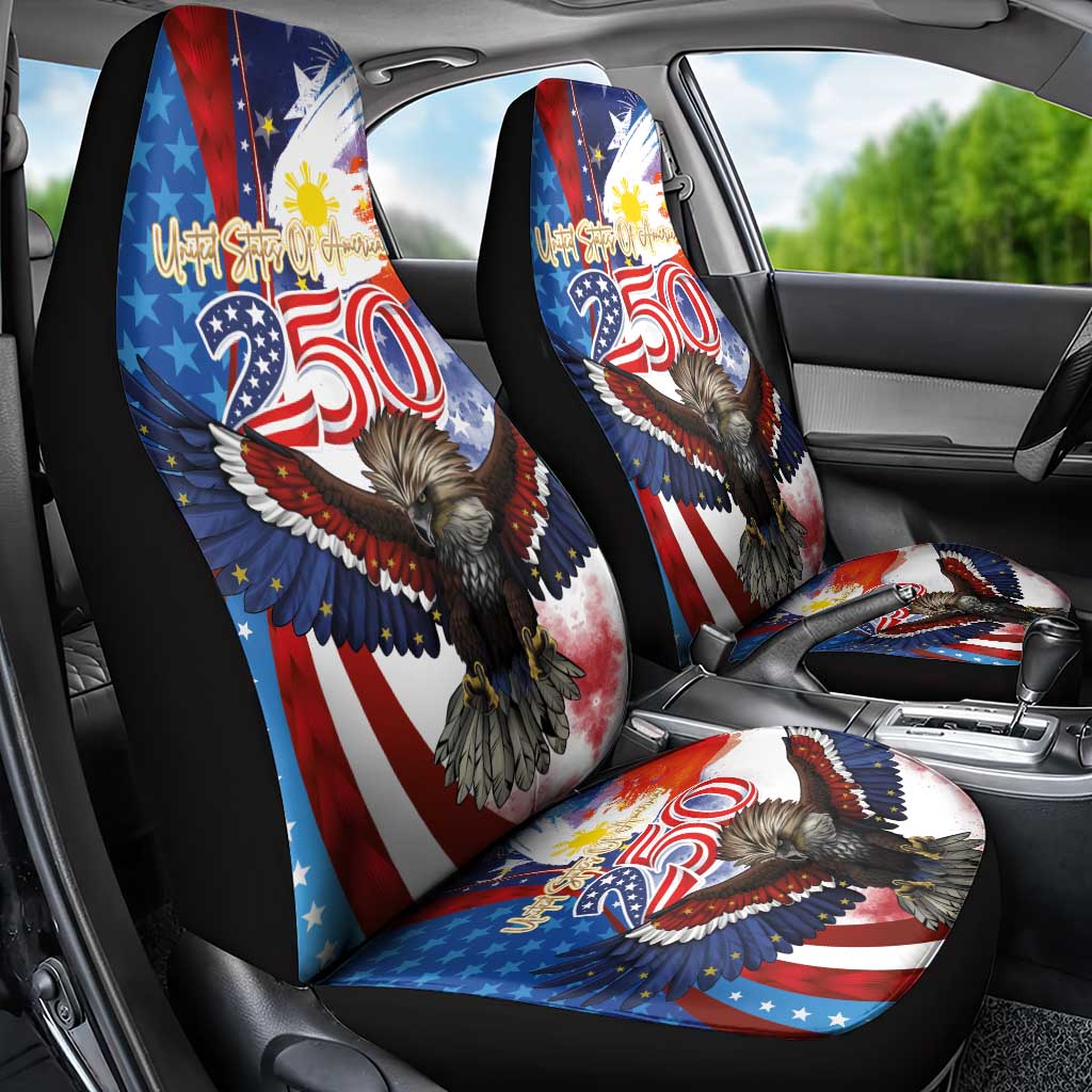 Philippines and United States Semiquincentennial Car Seat Cover Eagle and National Flag Style