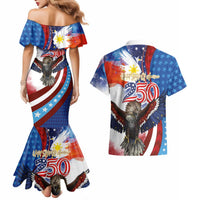 Philippines and United States Semiquincentennial Couples Matching Mermaid Dress and Hawaiian Shirt Eagle and National Flag Style