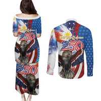 Philippines and United States Semiquincentennial Couples Matching Puletasi and Long Sleeve Button Shirt Eagle and National Flag Style