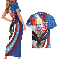 Philippines and United States Semiquincentennial Couples Matching Short Sleeve Bodycon Dress and Hawaiian Shirt Eagle and National Flag Style