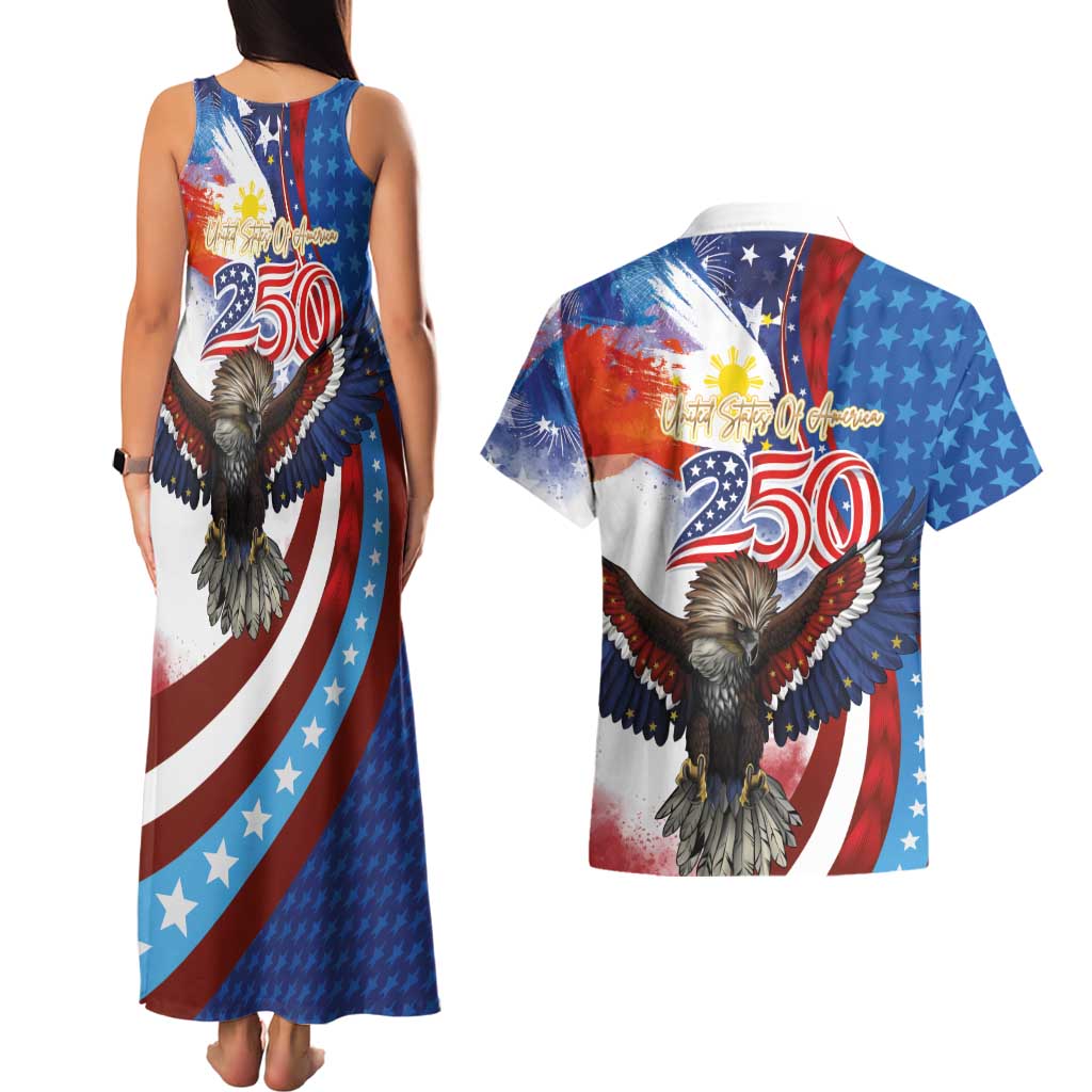 Philippines and United States Semiquincentennial Couples Matching Tank Maxi Dress and Hawaiian Shirt Eagle and National Flag Style