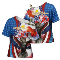 Philippines and United States Semiquincentennial Cross Shoulder Shirt Eagle and National Flag Style