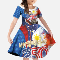 Philippines and United States Semiquincentennial Family Matching Off Shoulder Maxi Dress and Hawaiian Shirt Eagle and National Flag Style
