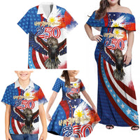 Philippines and United States Semiquincentennial Family Matching Off Shoulder Maxi Dress and Hawaiian Shirt Eagle and National Flag Style