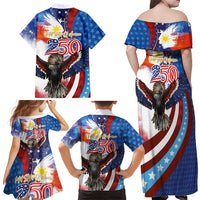 Philippines and United States Semiquincentennial Family Matching Off Shoulder Maxi Dress and Hawaiian Shirt Eagle and National Flag Style