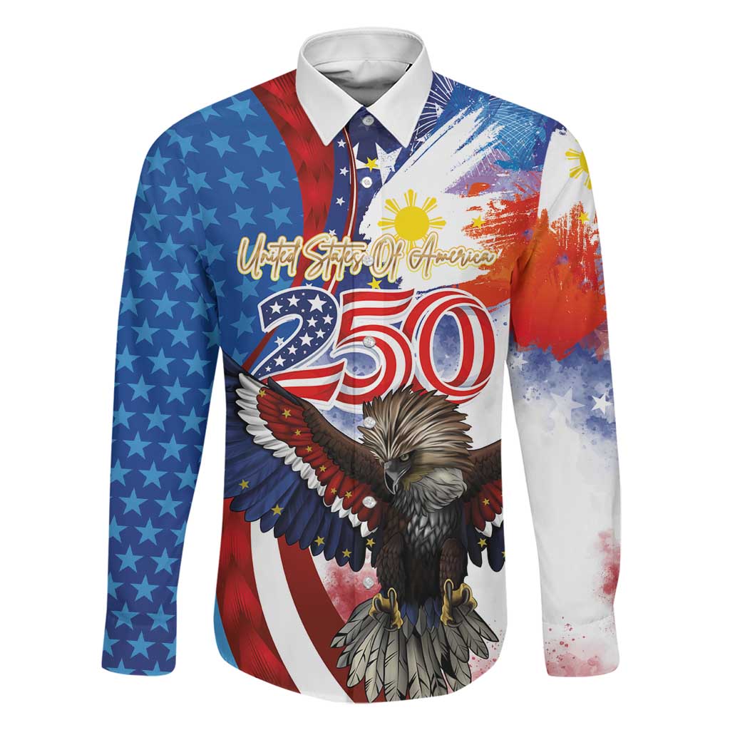 Philippines and United States Semiquincentennial Family Matching Off Shoulder Maxi Dress and Hawaiian Shirt Eagle and National Flag Style