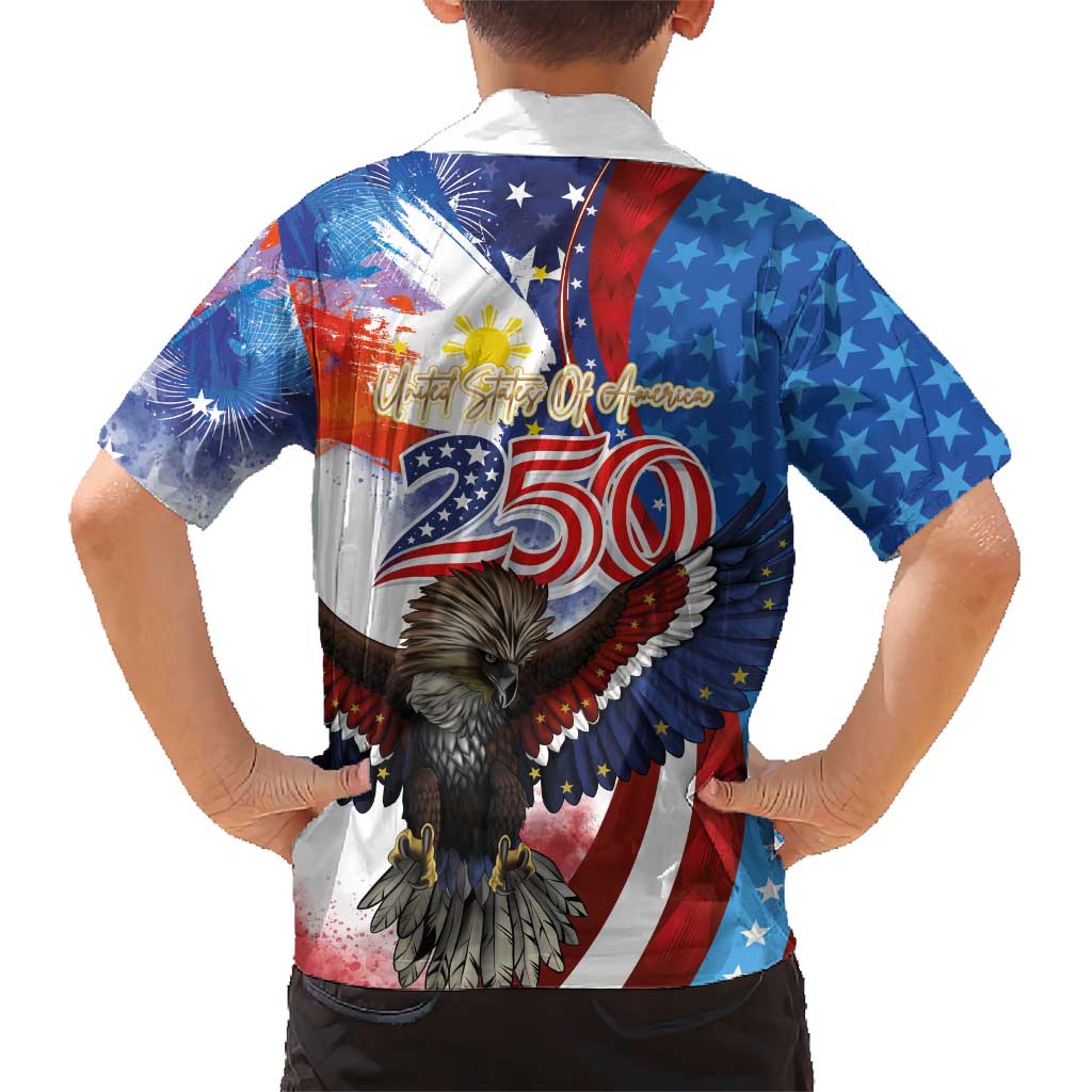Philippines and United States Semiquincentennial Family Matching Off Shoulder Short Dress and Hawaiian Shirt Eagle and National Flag Style