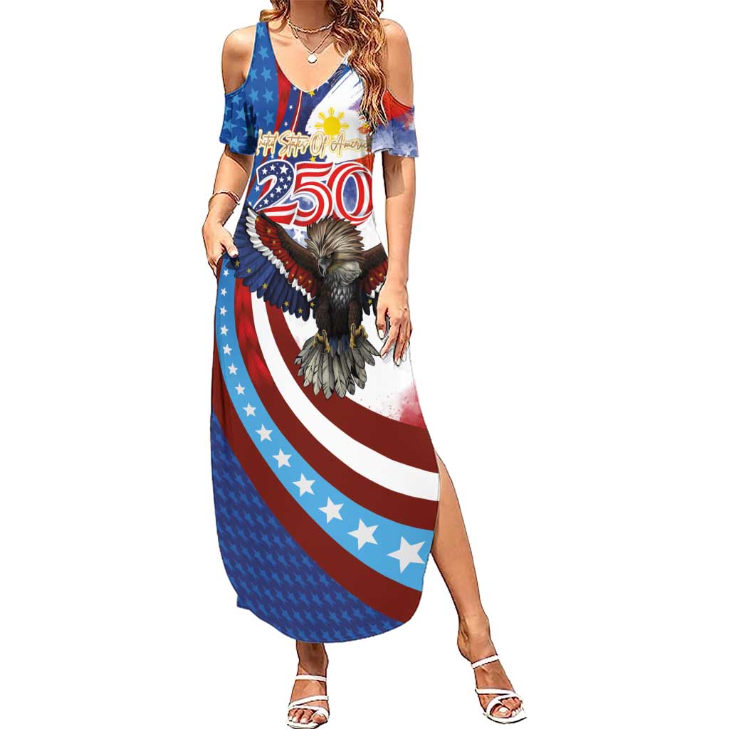 Philippines and United States Semiquincentennial Family Matching Summer Maxi Dress and Hawaiian Shirt Eagle and National Flag Style