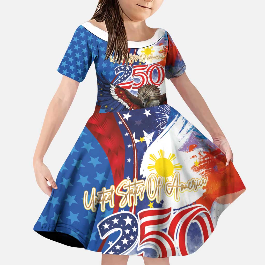 Philippines and United States Semiquincentennial Family Matching Tank Maxi Dress and Hawaiian Shirt Eagle and National Flag Style