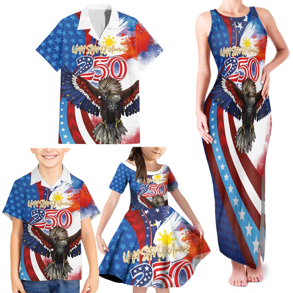Philippines and United States Semiquincentennial Family Matching Tank Maxi Dress and Hawaiian Shirt Eagle and National Flag Style