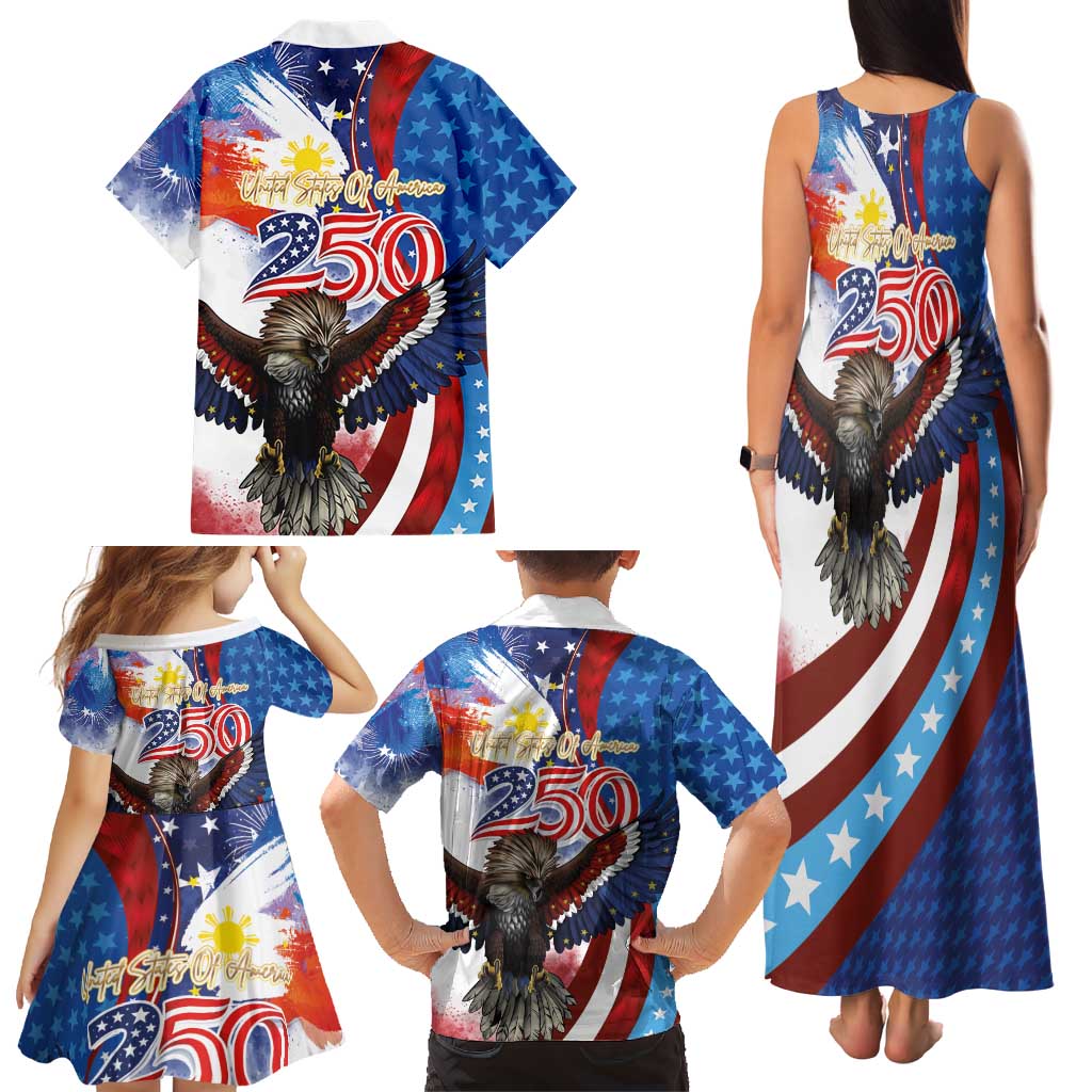 Philippines and United States Semiquincentennial Family Matching Tank Maxi Dress and Hawaiian Shirt Eagle and National Flag Style
